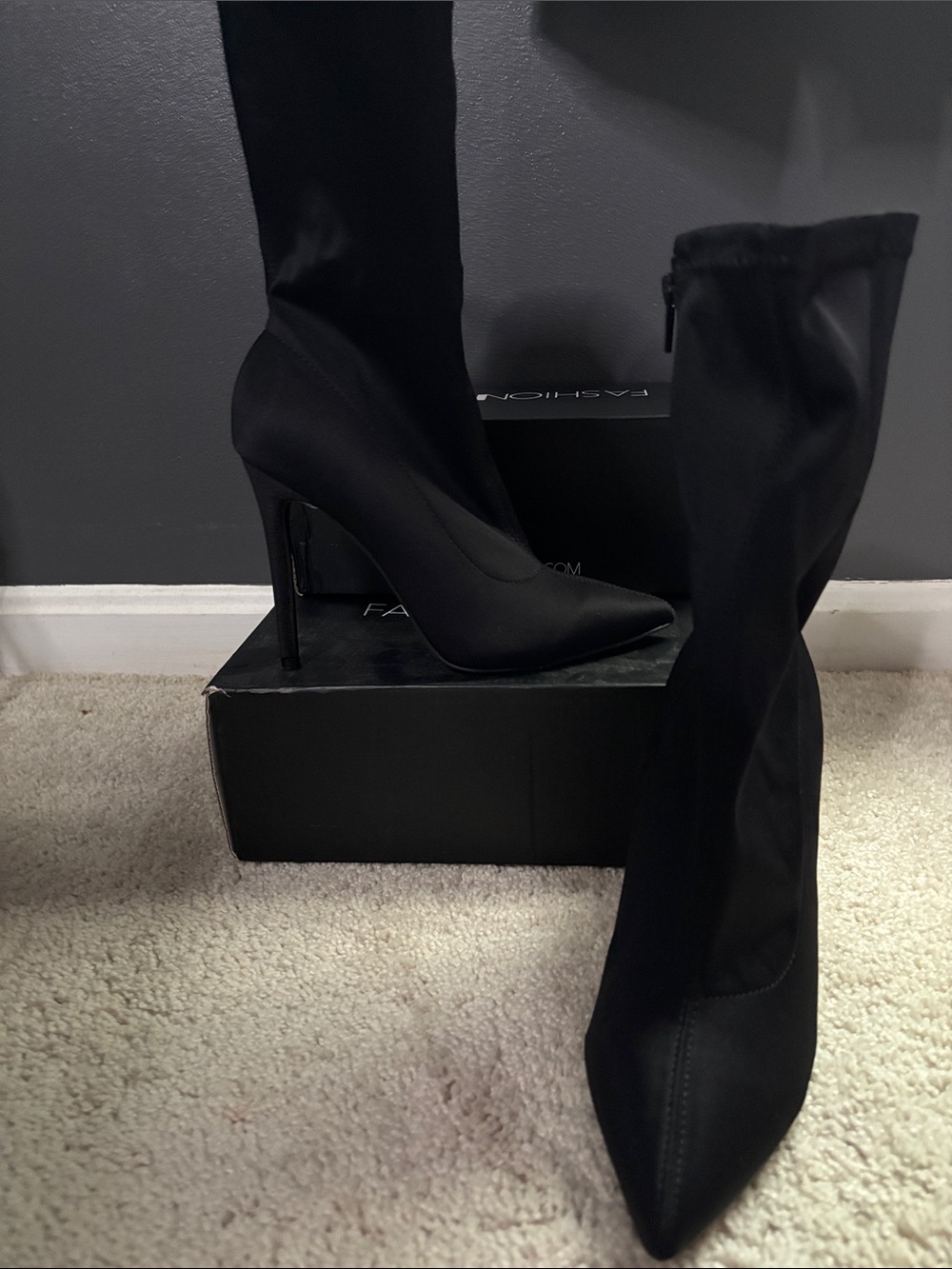Fashion Nova Black Pointed Stiletto Sock Boots